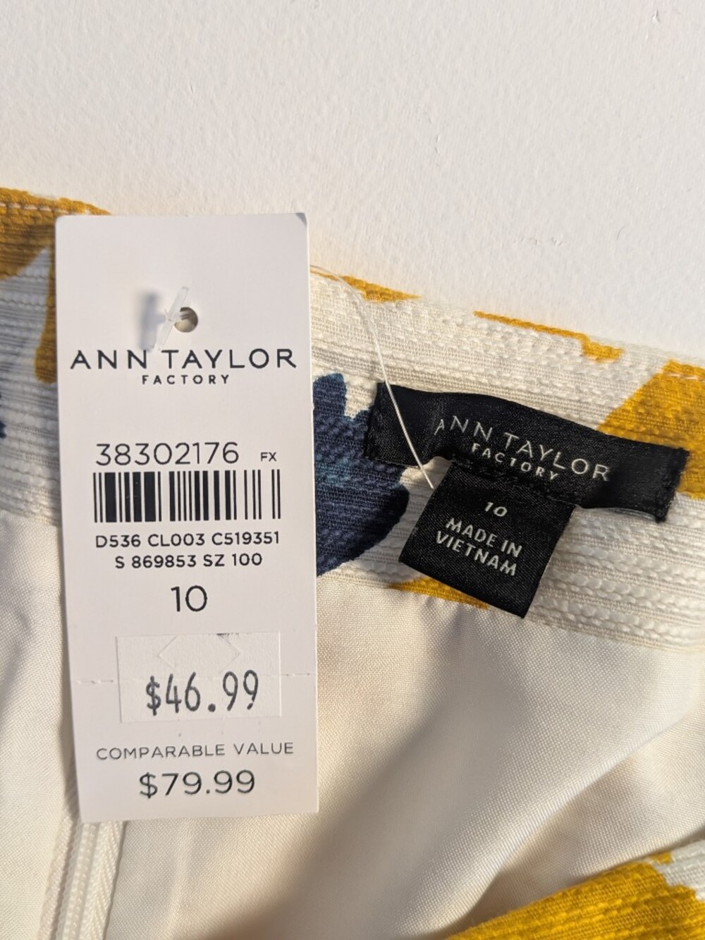 Ann Taylor Floral Cotton Mini Pencil Skirt Yellow White Business Sizw 10 New - Picture 9 of 9